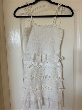 Girls White Smocked Ruffle Sundress